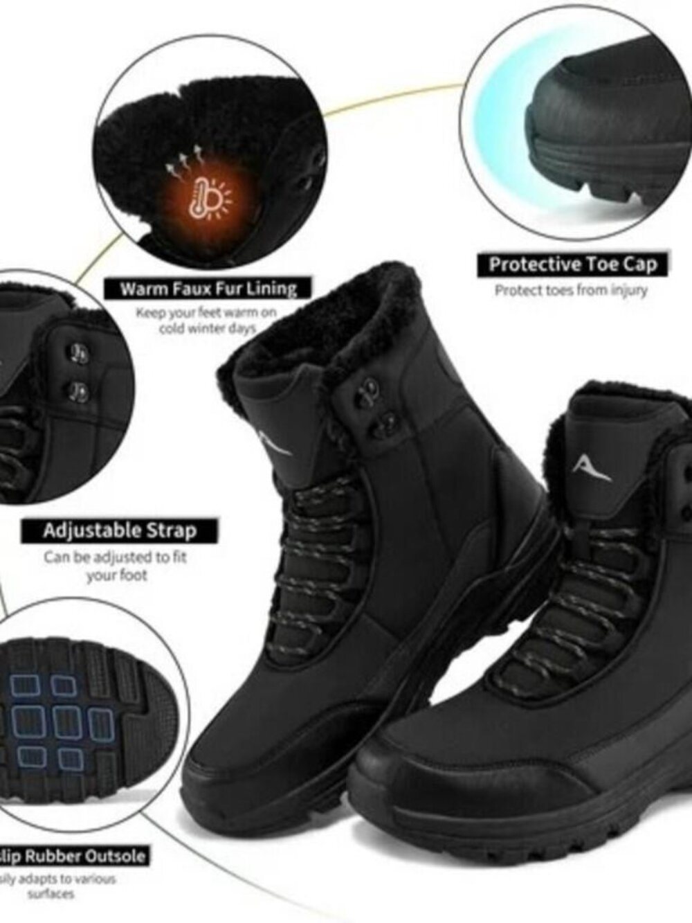 Ecetana Snow Boots for Men Winter Warm Fur
